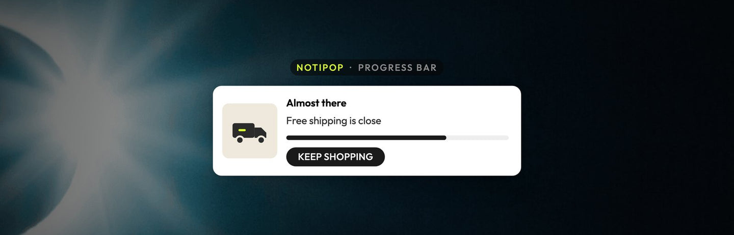 Atomato NotiPop campaign example: a progress bar message telling the shopper they are close to free shipping, over a photo of the diamond ring moment of an eclipse