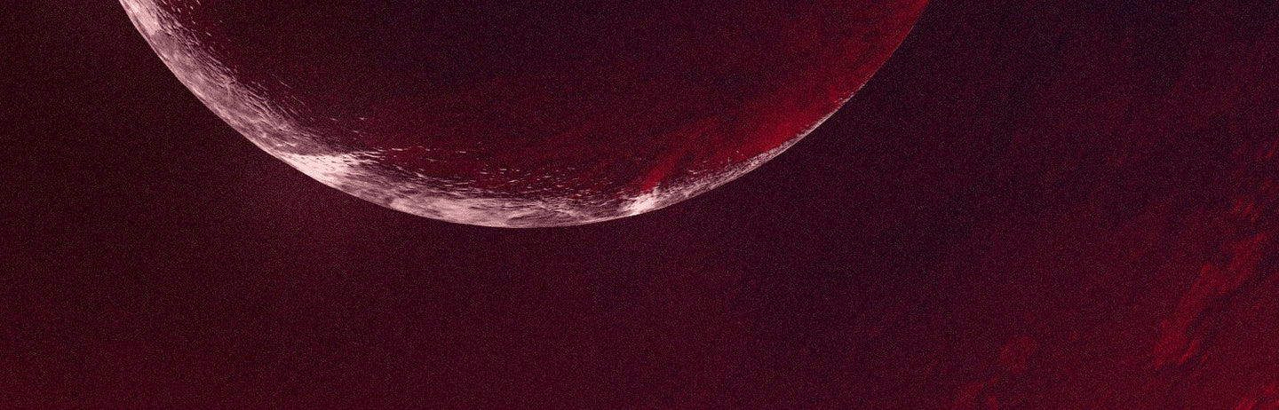 A crimson crescent on a dark red field