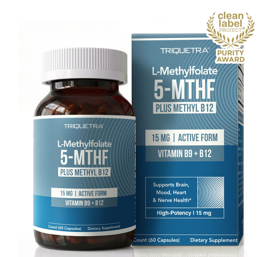 The Triquetra L-Methylfolate 5-MTHF 15 mg capsule bottle and box