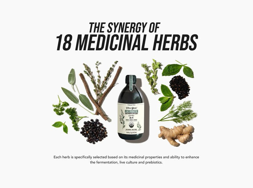 The Triquetra herbal tonic bottle lying next to the medical plants with inbuilt formula
